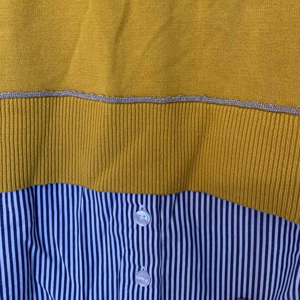 Crown & Ivy Yellow, Blue, and White Sweater-Shirt, Size MP - Picture 3 of 7